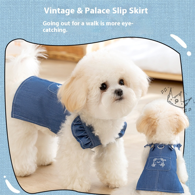 Pet Clothes Factory - Classic Cotton for Spring Summer XL Denim Dress Flying Sleeves
