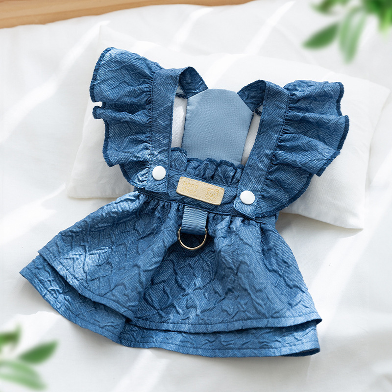 Pet Clothes Factory - Classic Cotton for Spring Summer XL Denim Dress Flying Sleeves