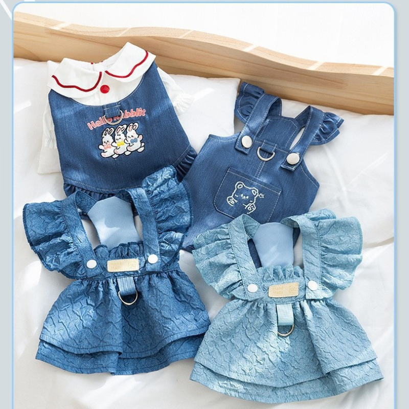 Pet Clothes Factory - Classic Cotton for Spring Summer XL Denim Dress Flying Sleeves