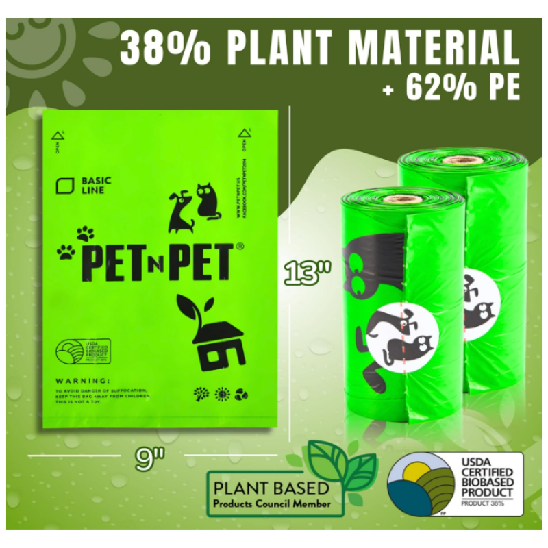 Poop Bags Manufacturer - Factory Price Green Plant Based PE Extra Thick Rolls Unscented