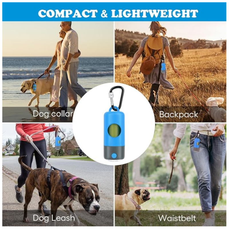 Dog Poop Bag Dispenser Factory - Safety LED Flashlight Holder Carabiner Clip Leash Collar