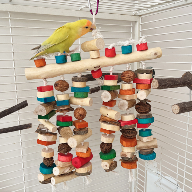 Bird Toy Manufacturer - Large Parrot Chewing Toy Multicolored Natural Wooden Blocks Tearing