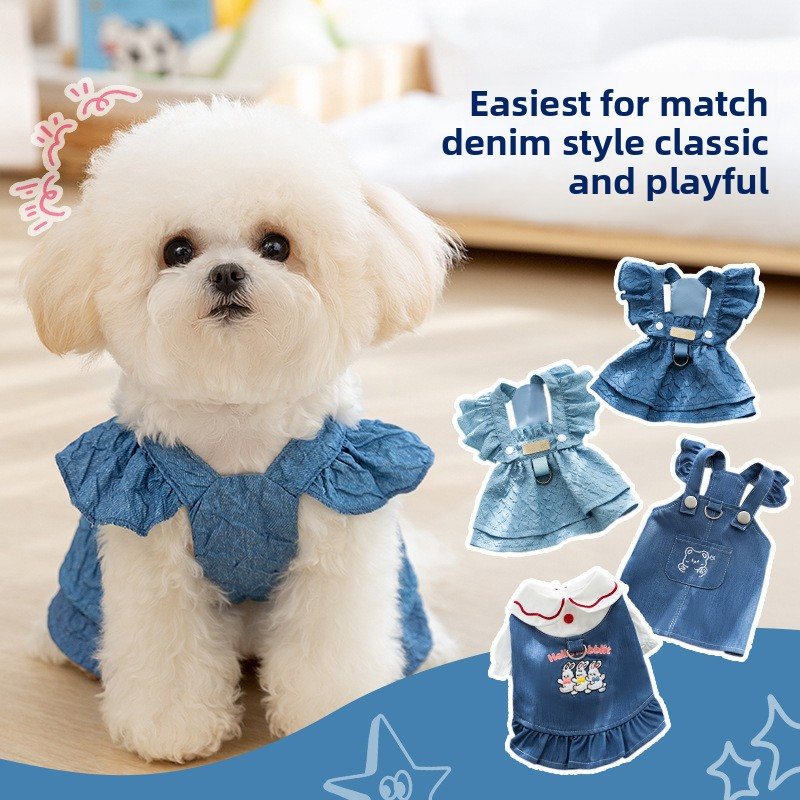Pet Clothes Factory - Classic Cotton for Spring Summer XL Denim Dress Flying Sleeves