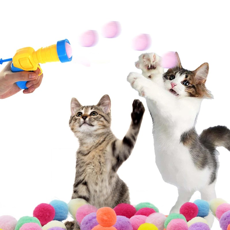 Cat Toy Set Manufacturer - Colorful Interactive Plastic Table Tennis Gun Launcher Set