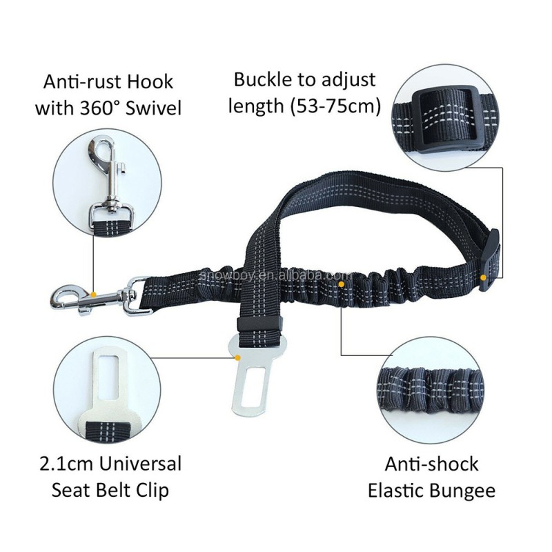 Dog Seat Belt Factory - Adjustable Reflective Elastic Nylon Bungee Safety