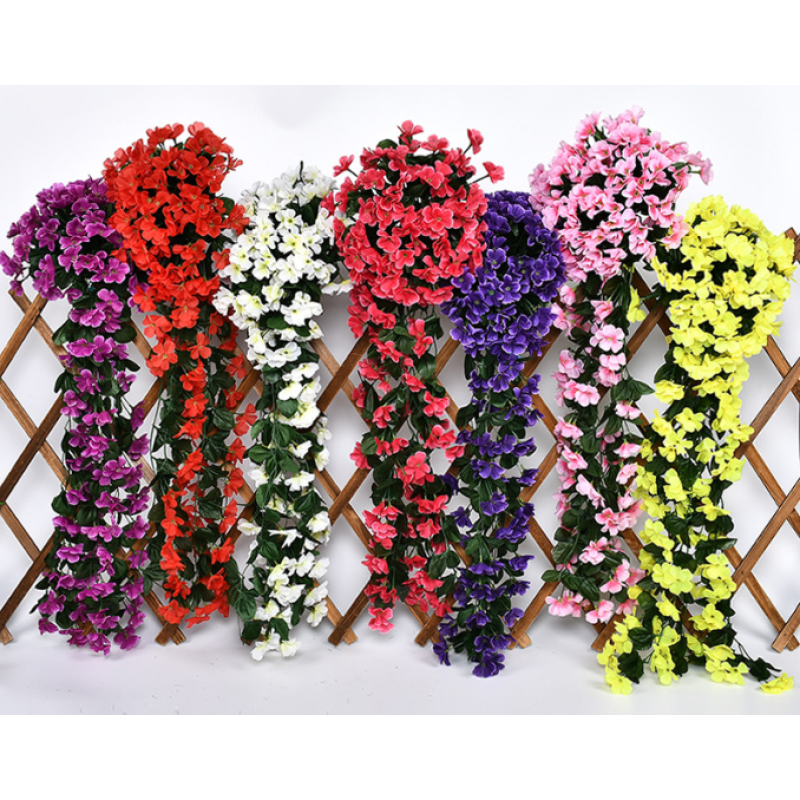 Artificial Orchid Factory - Violet Orchid Flower Wall Hanging Plastic Rattan for Wedding