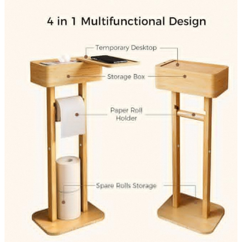 Bamboo Toilet Paper Holder Factory - 4 in 1 Free Standing