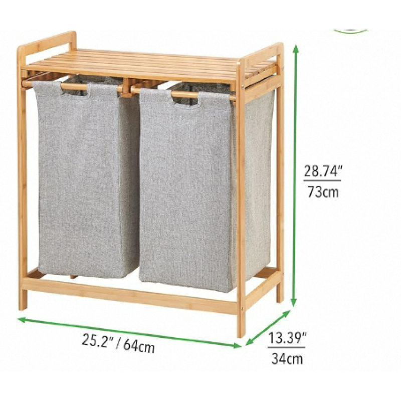 Bamboo Laundry Hamper Supplier - 2 Section Removable Cloth Bag
