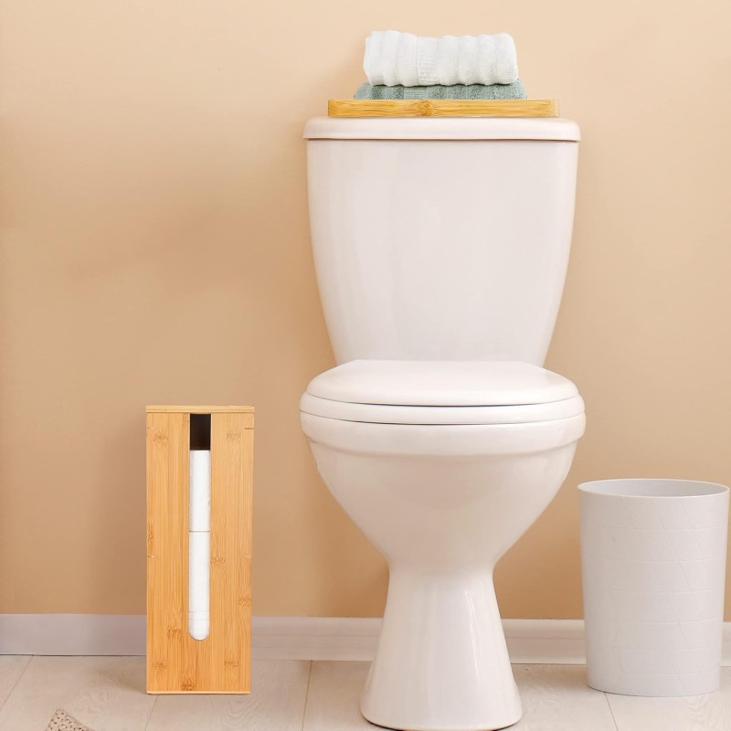 Bamboo Toilet Paper Holder Factory - Double Tier Storage Organizer