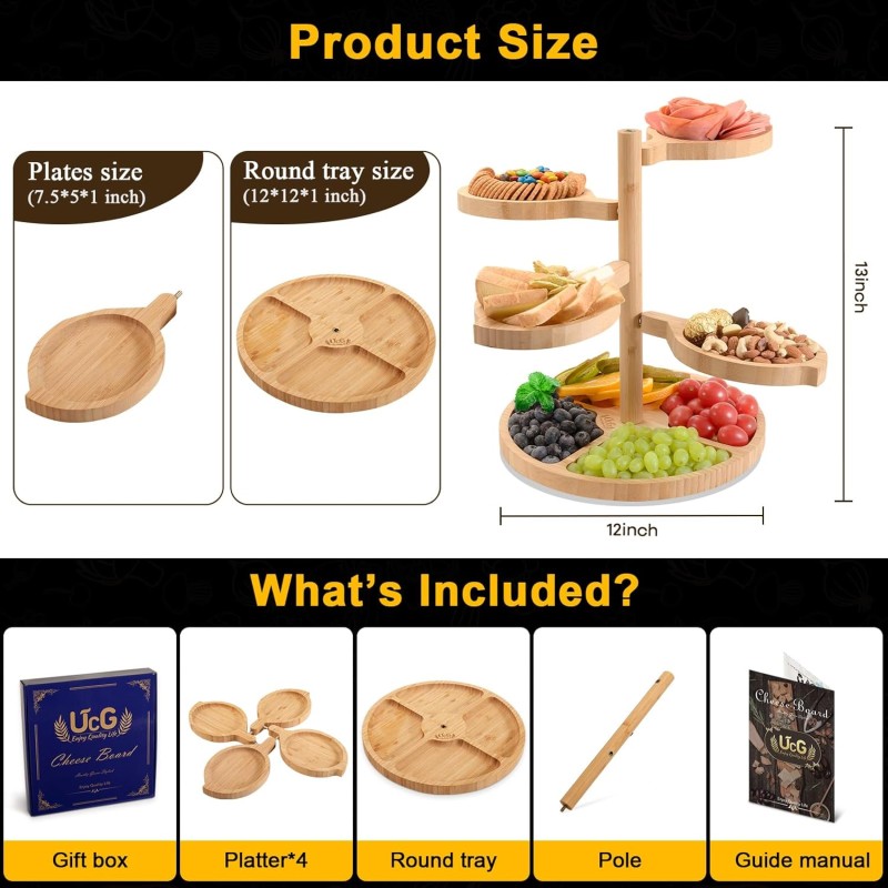 Bamboo Cheese Board Factory - 5 in 1 360 Rotation Tiered