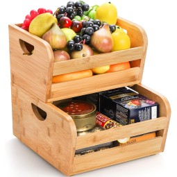 Bamboo Fruit Basket Supplier - 2-Tier Rectangle Organizer Wholesale