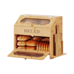Bamboo Bread Box Factory - 2 Tier Acrylic Doors Cutlery Storage