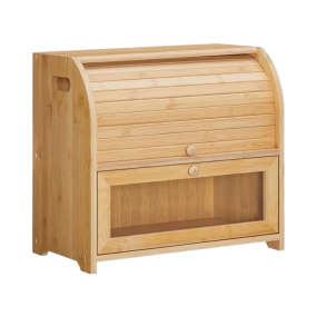Bamboo Bread Box Supplier - 2 Tier Roll Top Large Capacity