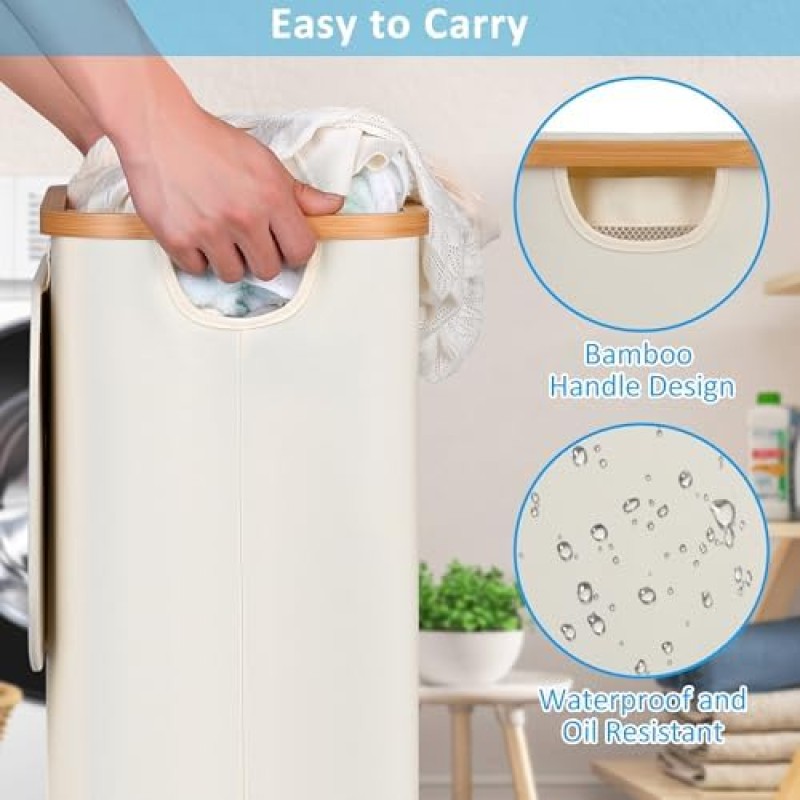 Bamboo Laundry Basket Factory - Wheeled Narrow with Lid