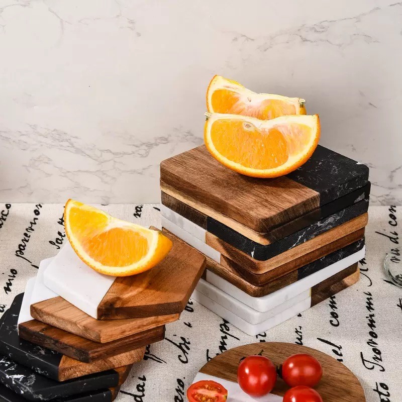 Wooden Coaster Manufacturer - Engraved Marble Bamboo Custom Logo