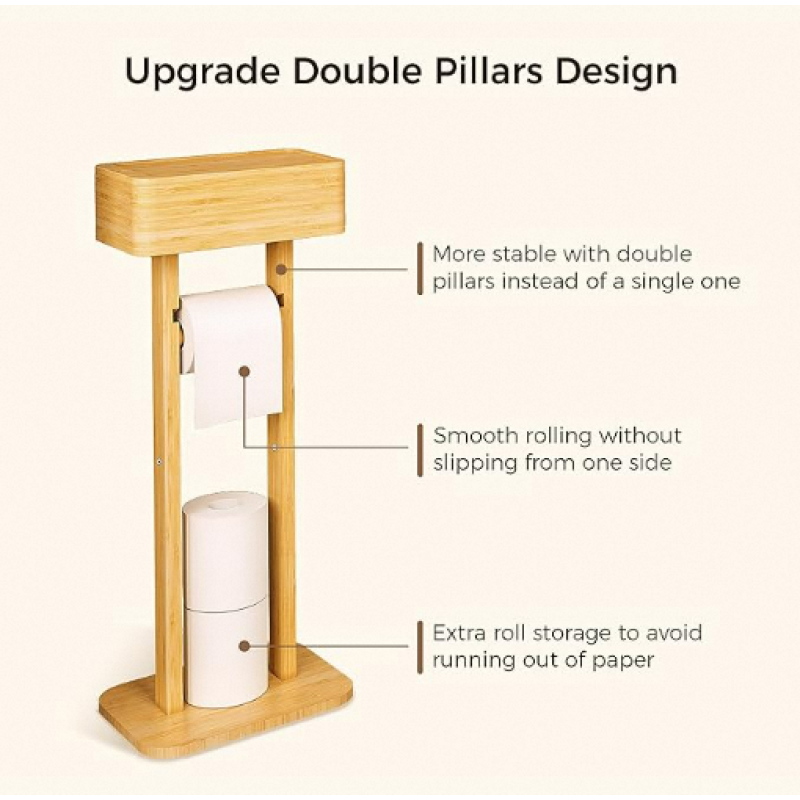 Bamboo Toilet Paper Holder Factory - 4 in 1 Free Standing
