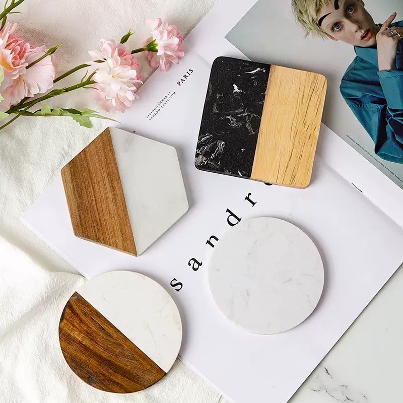 Wooden Coaster Manufacturer - Engraved Marble Bamboo Custom Logo