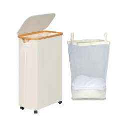 Bamboo Laundry Basket Factory - Wheeled Narrow with Lid