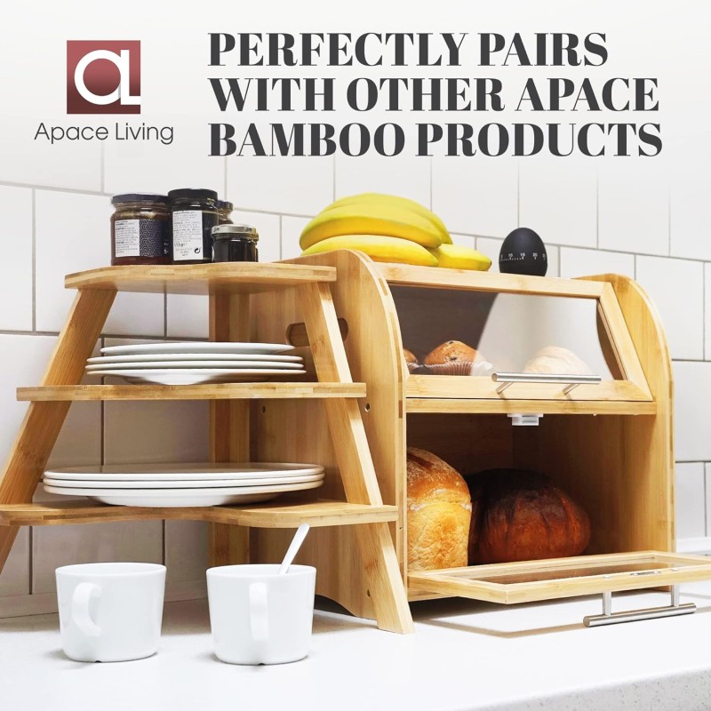 Bamboo Bread Box Factory - Extra Large 2 Shelf Clear Windows