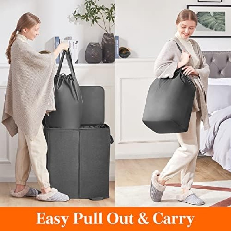 Bamboo Laundry Basket Manufacturer - Double Removable Bags Collapsible