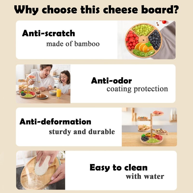 Bamboo Cheese Board Factory - 5 in 1 360 Rotation Tiered