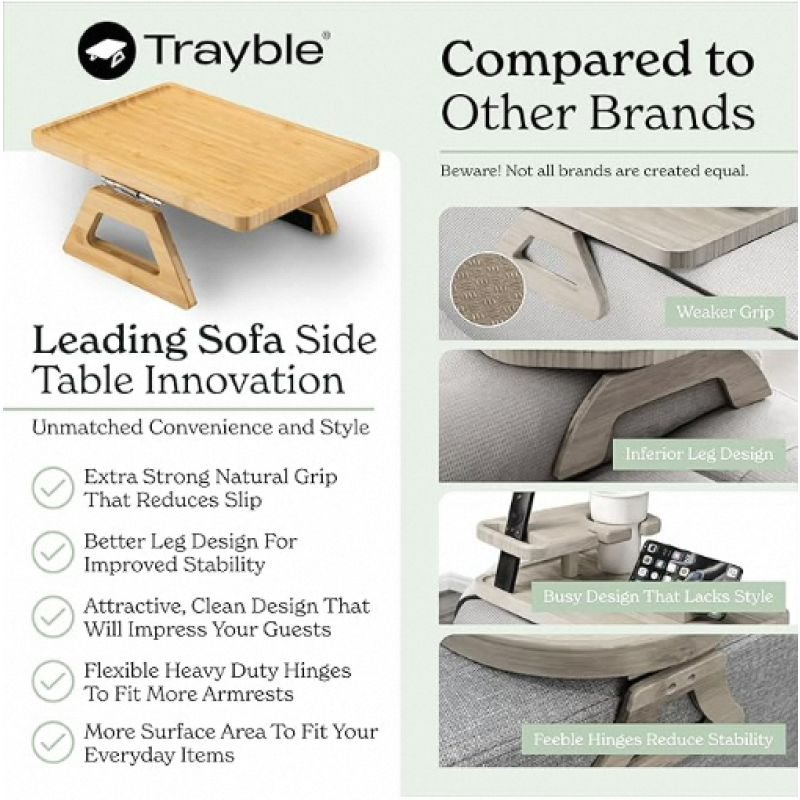 Bamboo Sofa Tray Supplier - Clip on Couch Armrest Table
