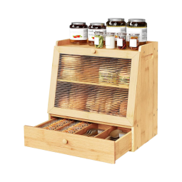Bamboo Bread Box Supplier - Natural Acrylic Door Storage Container