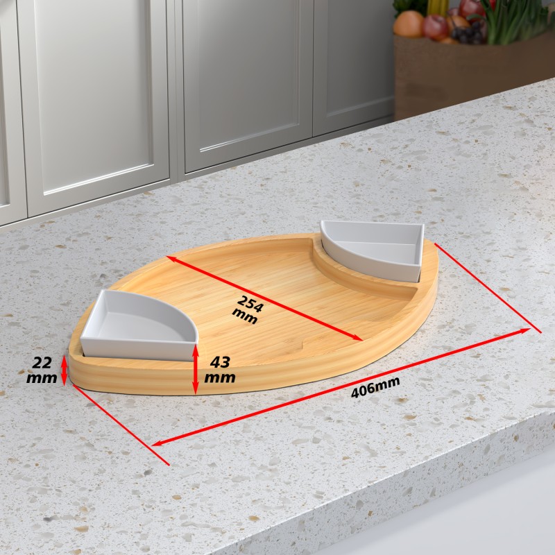 Bamboo Serving Tray Factory - Football Shaped with Dip Trays