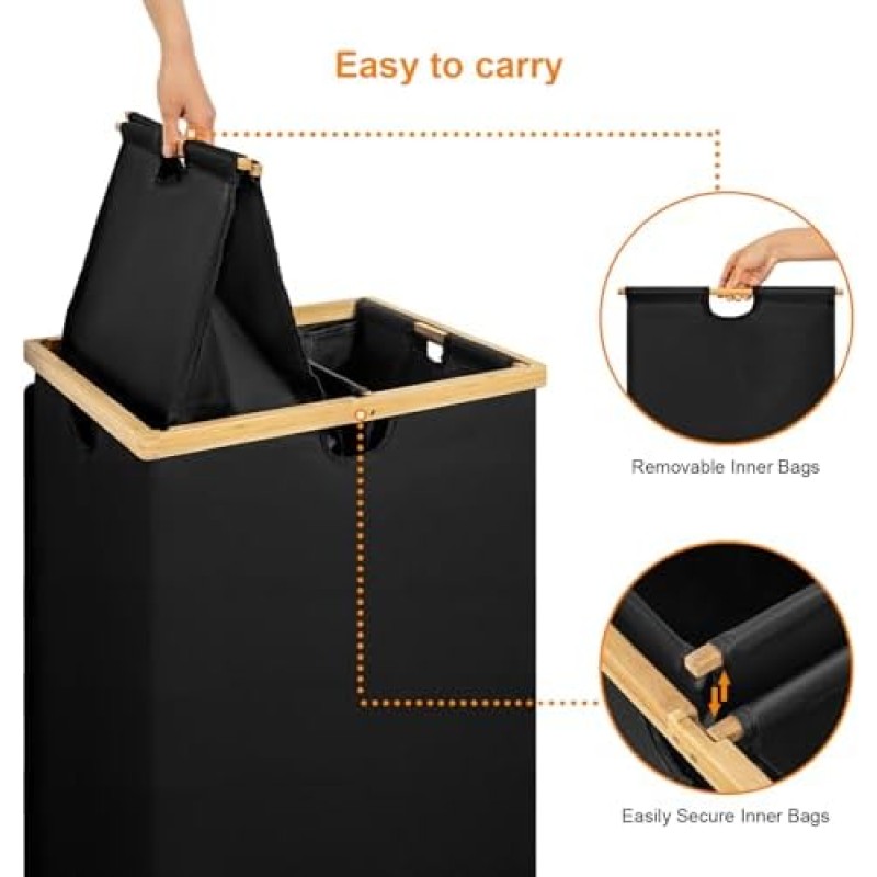 Bamboo Laundry Hamper Factory - Black 165L Foldable Double