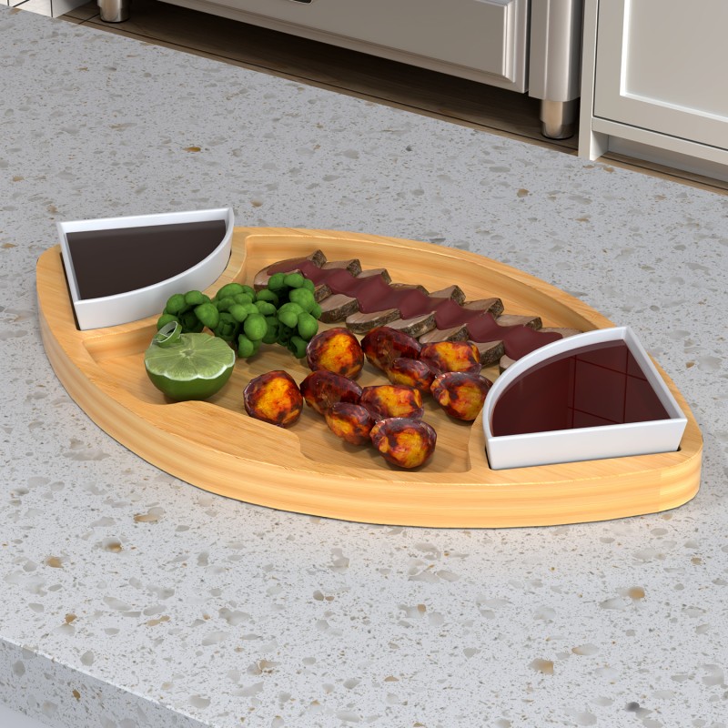 Bamboo Serving Tray Factory - Football Shaped with Dip Trays