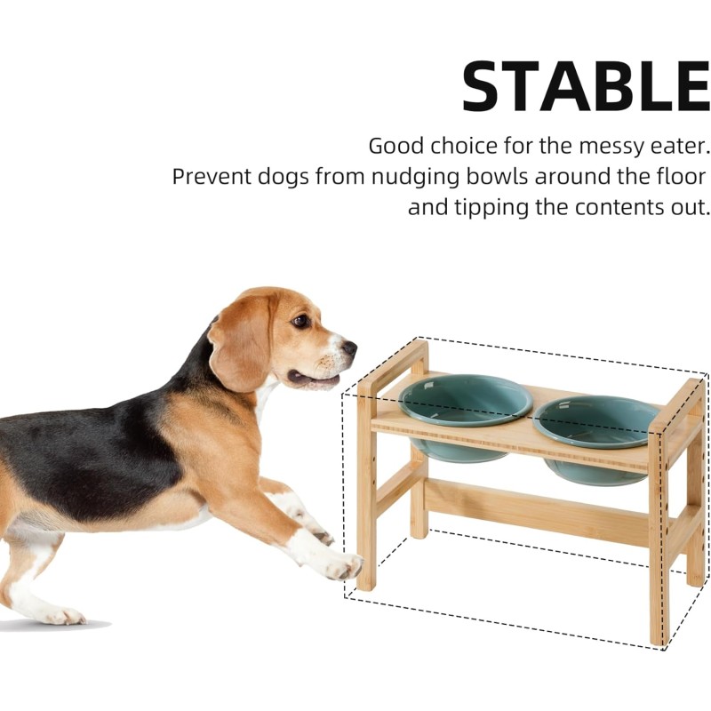 Ceramic Dog Bowls Factory - Adjustable Raised Bamboo Stand