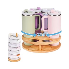 Bamboo Tumbler Organizer Manufacturer - 40 oz Lazy Susan Rack