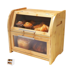 Bamboo Bread Box Factory - Extra Large 2 Shelf Clear Windows