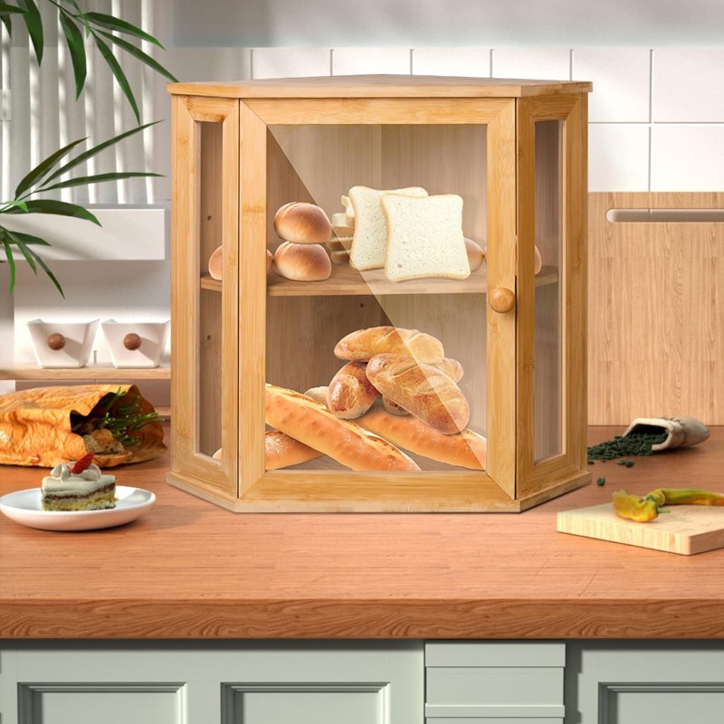 Bamboo Bread Box Factory - Double Layer Clear Window Bin