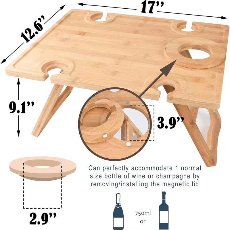 Bamboo Picnic Table Manufacturer - Folding Wine Cheese Tray