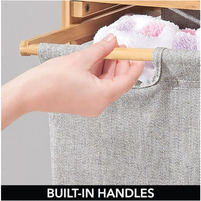 Bamboo Laundry Hamper Supplier - 2 Section Removable Cloth Bag