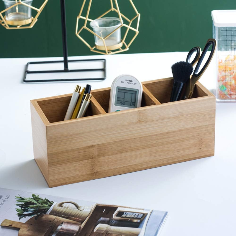 Bamboo Desktop Organizer Factory - 3 Compartment Pen Holder