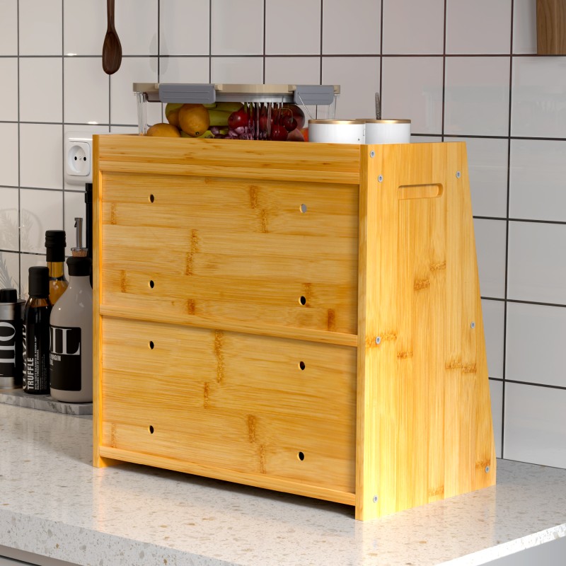 Bamboo Bread Box Factory - 2 Shelf Clear Windows Self Assembly