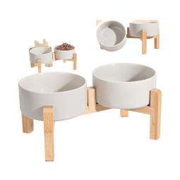Elevated Dog Bowl Set Supplier - Dual Ceramic Bamboo Stand