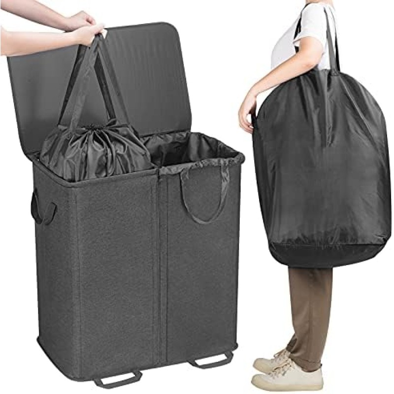 Bamboo Laundry Basket Manufacturer - Double Removable Bags Collapsible