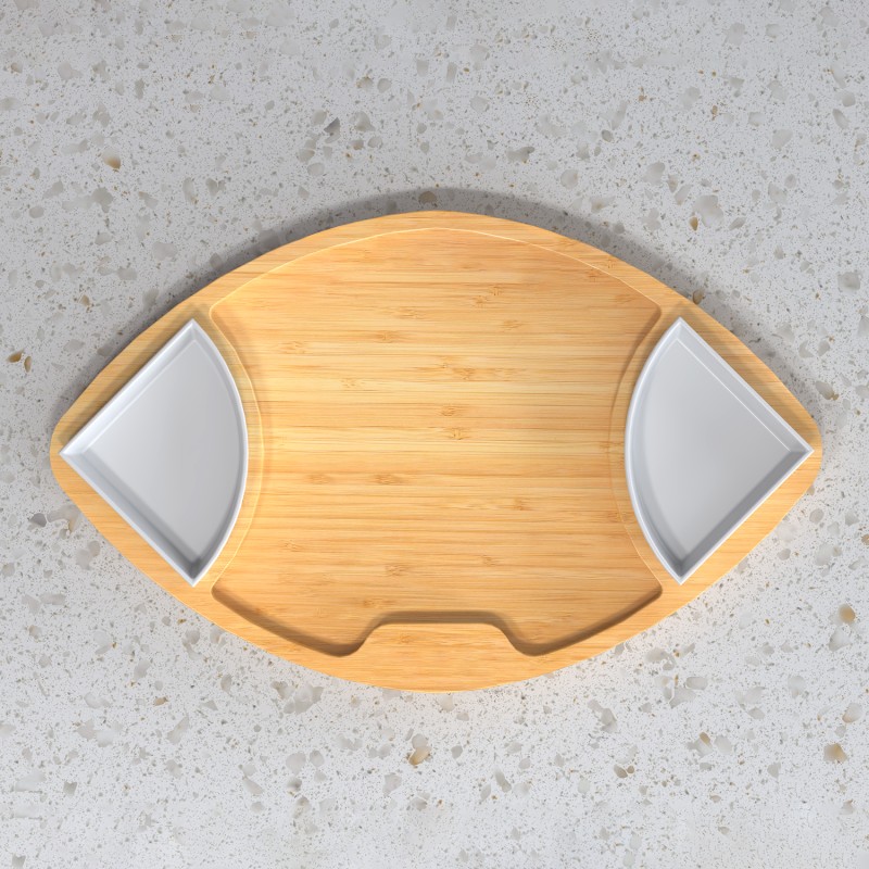 Bamboo Serving Tray Factory - Football Shaped with Dip Trays