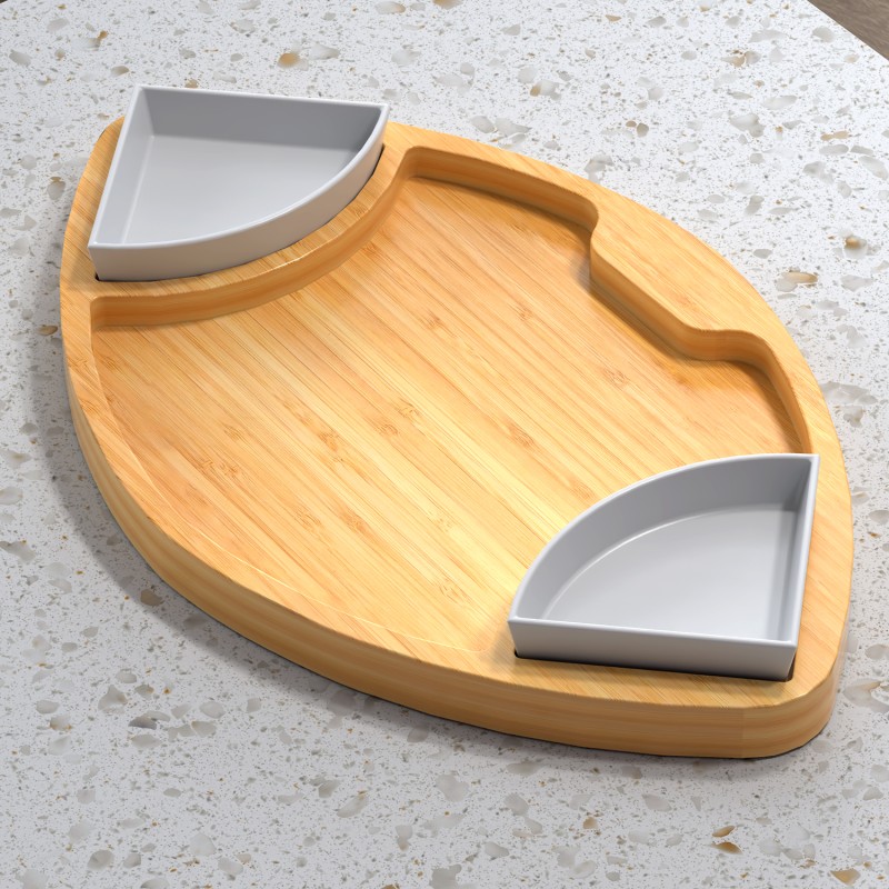 Bamboo Serving Tray Factory - Football Shaped with Dip Trays