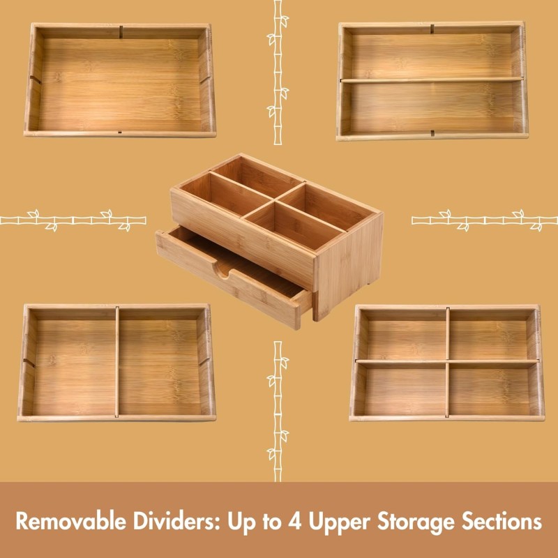 Bamboo Makeup Organizer Factory - Rectangle Cosmetic Storage Drawer