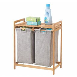 Bamboo Laundry Hamper Supplier - 2 Section Removable Cloth Bag