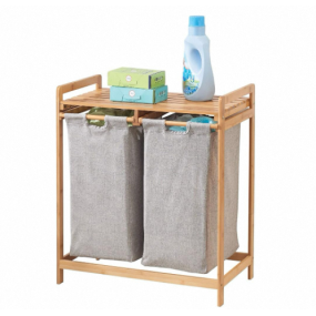Bamboo Laundry Hamper Supplier - 2 Section Removable Cloth Bag