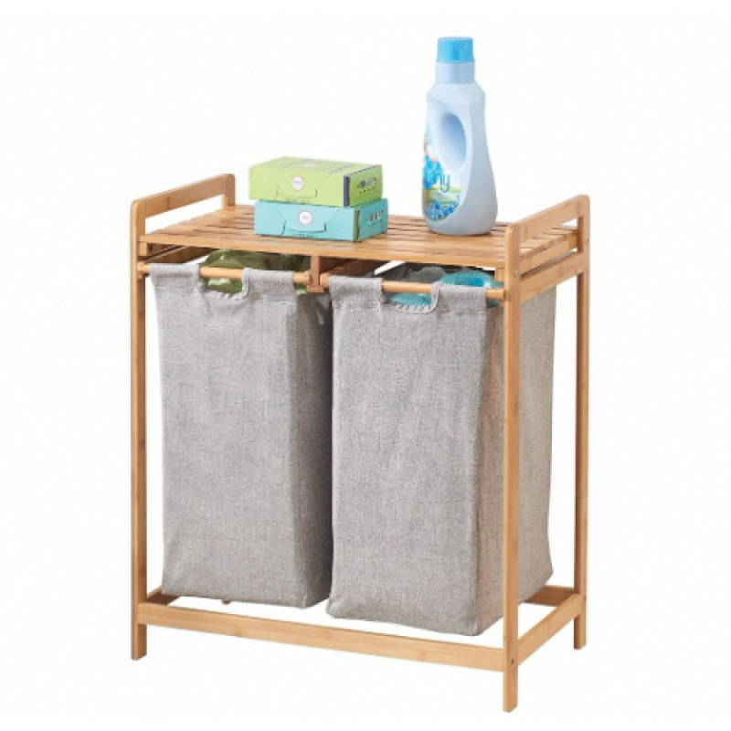 Bamboo Laundry Hamper Supplier - 2 Section Removable Cloth Bag