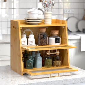 Bamboo Bread Box Factory - 2 Shelf Clear Windows Self Assembly