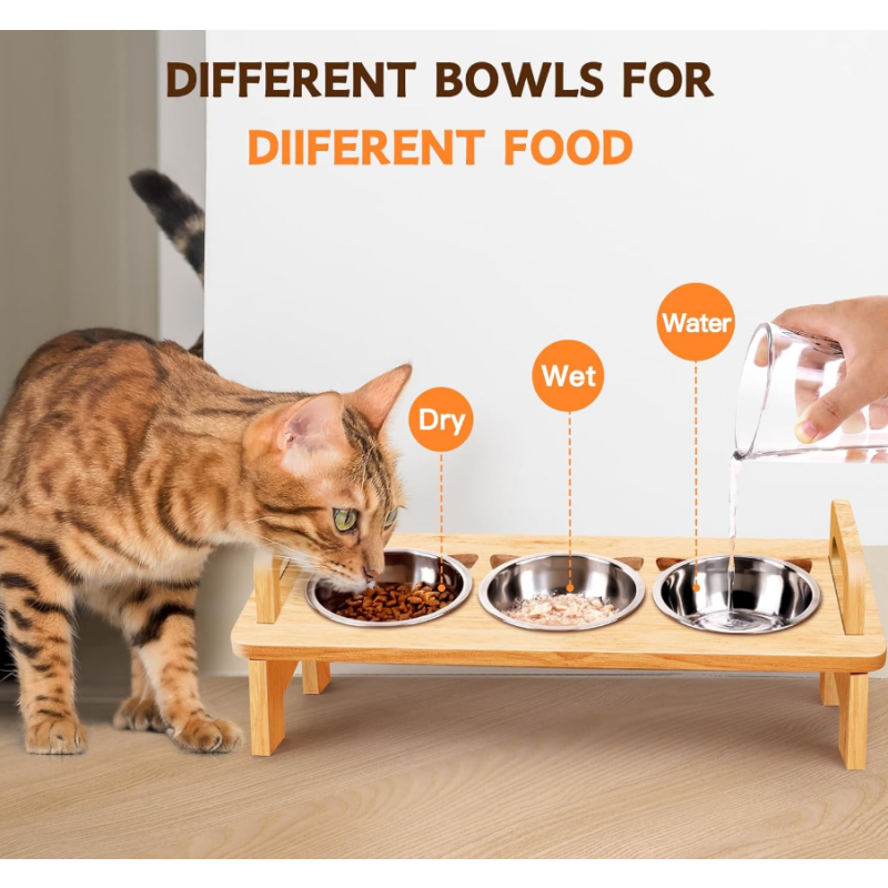 Cat Food Bowl Set Manufacturer - 3 Stainless Steel Elevated Design