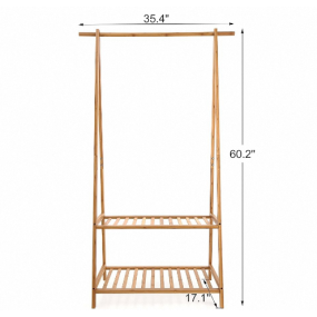 Bamboo Garment Rack Supplier - 4 Hook 2 Tire Shoe Storage