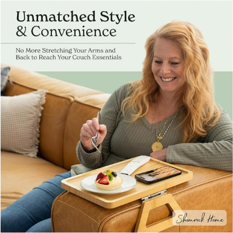 Bamboo Sofa Tray Supplier - Clip on Couch Armrest Table